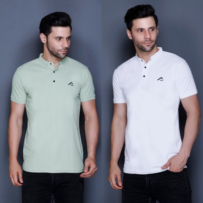 MELLOWMEN Solid Men Polo Neck White, Light Green T-Shirt