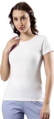 femmora Solid Women Round Neck White T-Shirt