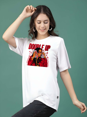 Kaido Printed Women Round Neck White T-Shirt