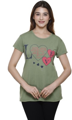 Nidhil Fashion Printed Women Round Neck Dark Green T-Shirt