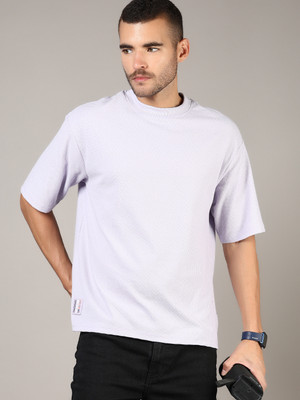 V-MART Solid Men Round Neck Purple T-Shirt