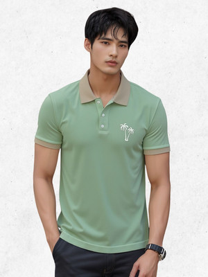 HOLDIT Printed Men Polo Neck Green T-Shirt