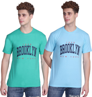 Zeffit Printed Men Round Neck Light Blue, Dark Green T-Shirt