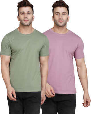 SLOWLORIS Solid Men Round Neck Multicolor T-Shirt