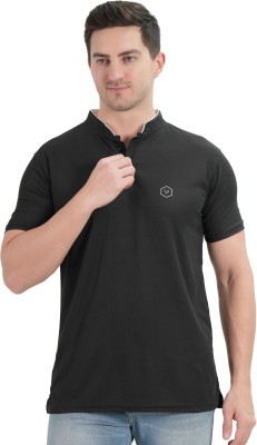 Arton Solid Men Polo Neck Black T-Shirt