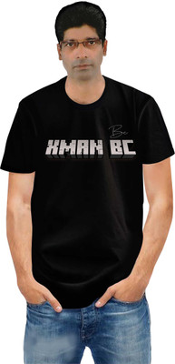 XMAN TEXTILES Printed Men Round Neck Black T-Shirt