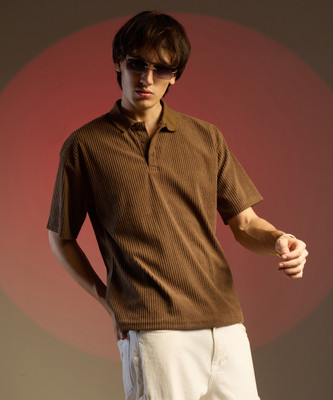 CAMPUS SUTRA Solid Men Polo Neck Brown T-Shirt