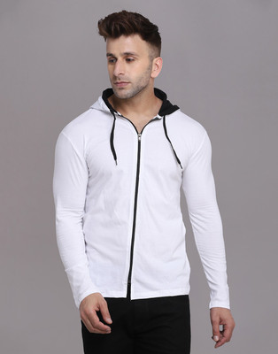 Blisstone Solid Men Hooded Neck White T-Shirt