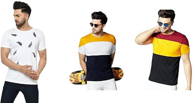 ATTITUDE START OF FASHION Printed Men Round Neck Multicolor, White T-Shirt