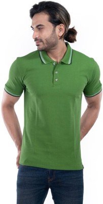 fabdrobe Solid Men Polo Neck Dark Green T-Shirt