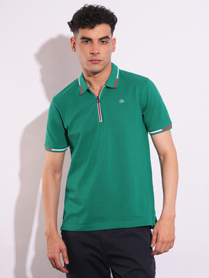 BEING HUMAN Solid Men Polo Neck Green T-Shirt
