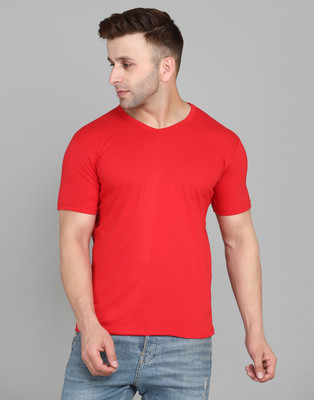 SWIFTLY Solid Men V Neck Red T-Shirt