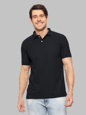 TQH Solid Men Polo Neck Black T-Shirt