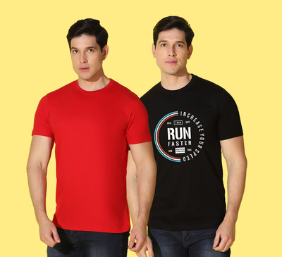 WOOSTRO Solid Men Round Neck Multicolor T-Shirt