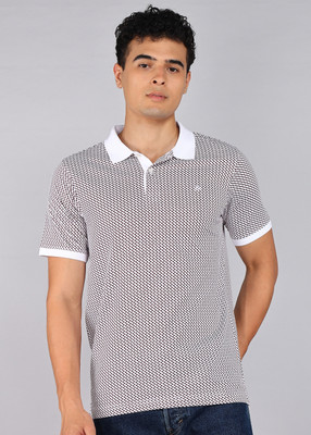 Raymond Printed Men Polo Neck White, Grey T-Shirt