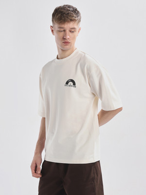 NOBERO Printed Men Round Neck White T-Shirt