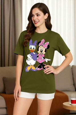 Elvia Graphic Print Women Round Neck Green T-Shirt