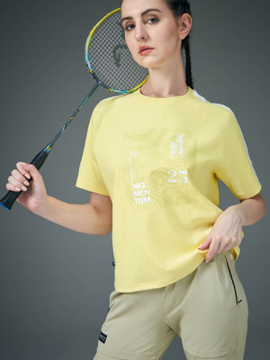 TECHNOSPORT Graphic Print Women Crew Neck Yellow T-Shirt