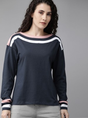 Roadster Solid Women Round Neck Dark Blue T-Shirt