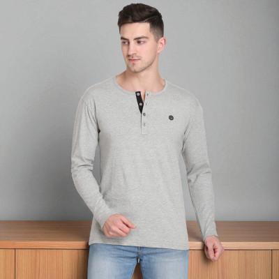 FARICON Solid Men Round Neck Grey T-Shirt