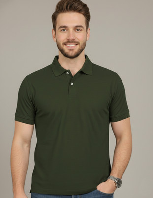 ARSX Solid Men Polo Neck Dark Green T-Shirt