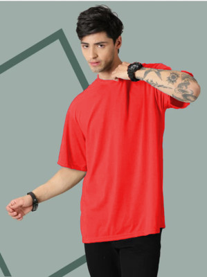 Sahuone Solid Men Round Neck Red T-Shirt