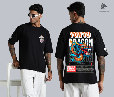 urban panther Graphic Print, Printed, Solid Men Round Neck Black T-Shirt