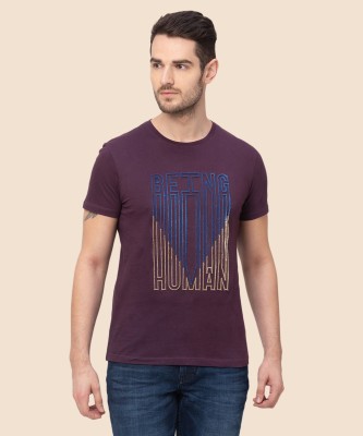 BEING HUMAN Graphic Print Men Round Neck Purple T-Shirt