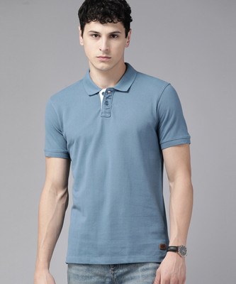 Roadster Solid Men Polo Neck Blue T-Shirt