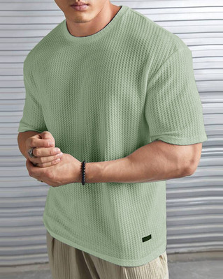 LEWEL Solid Men Round Neck Green T-Shirt