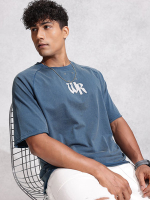 WROGN Solid Men Round Neck Blue T-Shirt