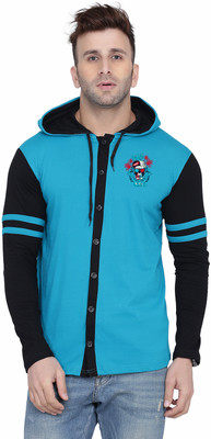 tfurnish Colorblock Men Hooded Neck Black, Blue T-Shirt
