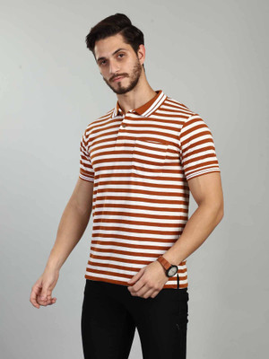 BE POSITIVE Colorblock Men Polo Neck Orange T-Shirt