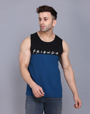 SLOWLORIS Typography Men Round Neck Black, Dark Blue T-Shirt