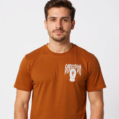 VITON Graphic Print, Solid Men Crew Neck Brown T-Shirt