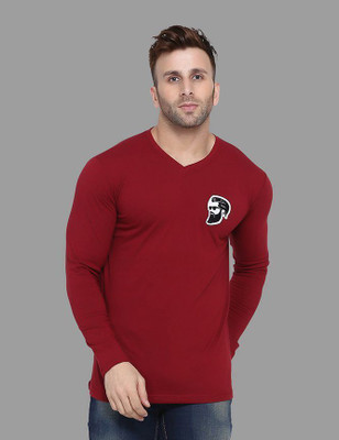 tfurnish Printed Men V Neck Maroon T-Shirt