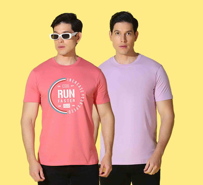 WOOSTRO Printed, Solid Men Round Neck Multicolor T-Shirt