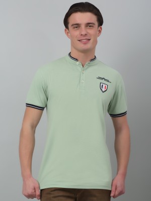 CANTABIL Solid Men Mandarin Collar Green T-Shirt