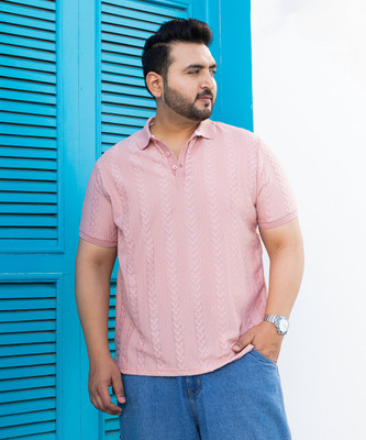 Instafab Plus Solid Men Polo Neck Pink T-Shirt