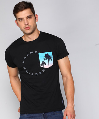 French Connection Printed, Typography Men Round Neck Black T-Shirt