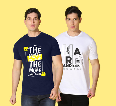 WOOSTRO Printed Men Round Neck Blue, White T-Shirt