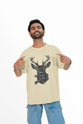 J&D brand Printed Men Cowl Neck Yellow T-Shirt