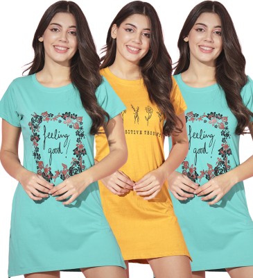 Trendy World Printed Women Round Neck Yellow, Light Blue T-Shirt