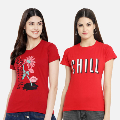Fabflee Casual Graphic Print Women Red Top