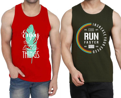 WOOSTRO Printed Men Scoop Neck Red, Dark Green T-Shirt