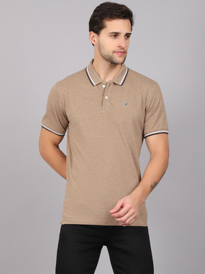 CANTABIL Solid Men Polo Neck Brown T-Shirt