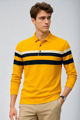 Autna Colorblock Men Polo Neck Yellow T-Shirt