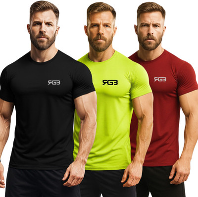 3colors Solid Men Round Neck Black, Green, Maroon T-Shirt