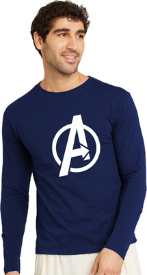 RULEDBYSUN Printed Men Round Neck Navy Blue T-Shirt