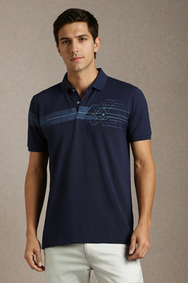 LOUIS PHILIPPE Printed Men Polo Neck Dark Blue T-Shirt
